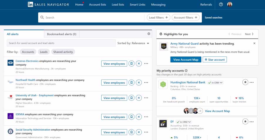 Screenshot of LinkedIn Sales Navigator