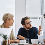 Group of professionals having a discussion