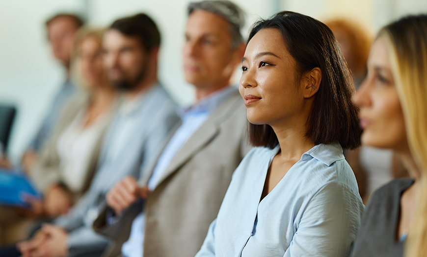 Diverse group listening intently